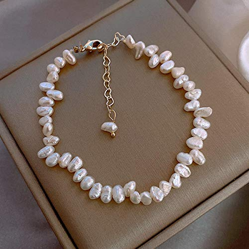 Bysonglezai Perlenanhänger Damen Perlenkette Halskette Barocke Natürliche Perlenkette Schlüsselbeinkette Schlichtes Temperament Party Geschenkkette Vielseitig Einsetzbar Hellgelbgoldfarbe