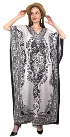 Art of Creation Women's Kaftan Dress Maxi Long Dress Night Gown Caftans Dresses 3/4 Sleeve Top Nightdress Plus Size Tunic Kaftans House Dresses Color-White