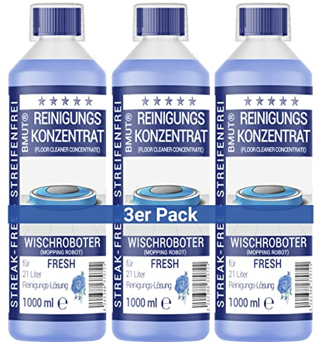 3 x 1 000 ml torkrobot, rengöringsmedel koncentrat med fräsch doft och doseringskopp, randfri och med låg skumgummi, sugmopp | golvrengöring