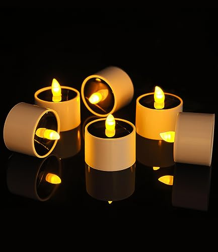 FAOKZE Solar Teelichter für Außen,6 Stück Solarkerzen Außen Flackernd | Solar Teelicht Wasserdicht für Patio Garten Hochzeit Party Urlaub Weihnachten Neujahr Dekoration,5,9 x 5.2 cm