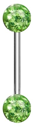 Taffstyle Piercing Schmuck Brustwarzenpiercing Brustwarze Intimpiercing Brust Nippel Intim Ohr Ohrpiercing Barbell gerade Hantel Stab Ferido Kristall Glitzer Doppel Kugel 16mm Silber Grün