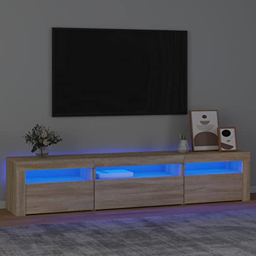 ARKEM TV-Schrank mit Leuchten Sonoma-Eiche 195x35x40 cm Fernseher Schrank Eckkommode FüR Tv HiFi Schrank
