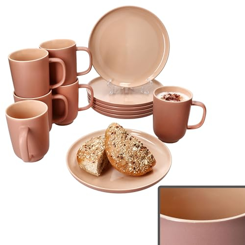 Ritzenhoff & Breker Jasper Service de petit-déjeuner 12 pièces en poudre I 6 petites assiettes et 6 tasses à café de 250 ml, hauteur 10,4 cm pour 6 personnes I Tasse, assiettes à gâteau I Vaisselle en