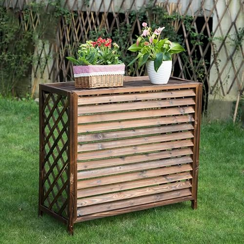 Außenbereich hölzern Klimaanlagenzaun,Garten Blumentopf-Ausstellungsstand,Wärmeableitung schmücken Klimaanlage Abdeckung,versteckt Poolausrüstung,Sichtschutz Zäune Jalousien Design,für Terrasse,Rasen.