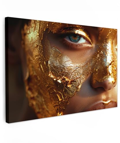 MuchoWow© Wandbilder Groß XXL Wohnzimmer Wanddeko Schlafzimmer Zimmerdeko | 120x80 cm - Fotowand Zimmer Deko auf Wand Dekoration Wall Art Frau - Porträt - Gold - Luxus - Blattgold