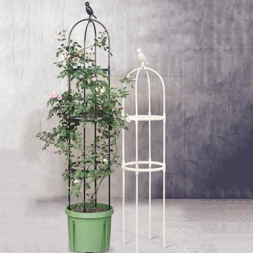 TAVLT Rankhilfe Obelisk, 120cm Bis 210cm Hohe Metall Ranksäule, Freistehender Rosenturm Für Kletterpflanzen (Color : Weiß, Size : 25cmx210cm/9.8x83in)