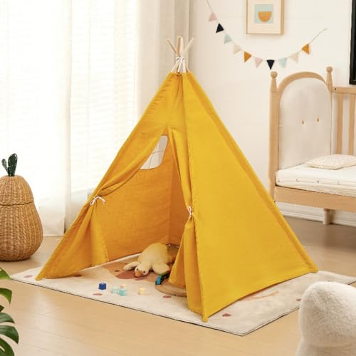 Uixxducc Tipi Zelt für Kinder,Tippi Kinderzelt für Drinnen Kinder Spielzelt Spielhaus Tipizelt Indoor, Kinderzelte für Mädchen und Jungen Babyzimmer Deko (Gelb,1.8M)