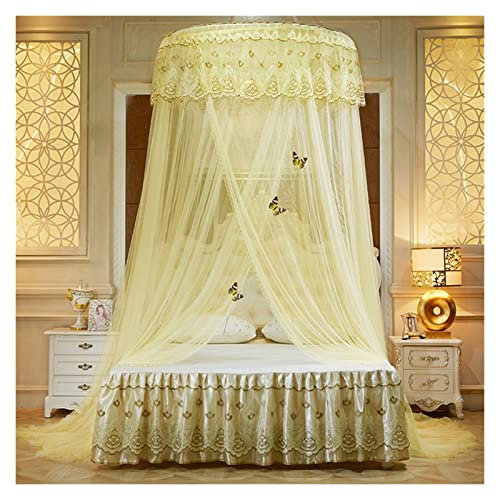 Betthimmel-Moskitonetz für Bett mit großem hängendem Queen-Himmelbett-Vorhangnetz für Kinder, Mädchen oder Erwachsene (Farbe: Gelb)