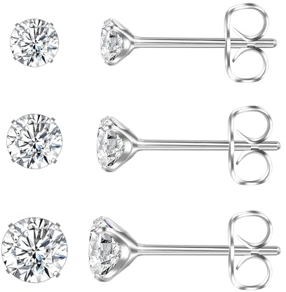 Titan Ohrringe Hypoallergen Zirkonia Ohrstecker 3 Paar 3/4/5mm | Kleine Ohrstecker Medizinische Ohrstecker für Damen Herren Mädchen Schmuck