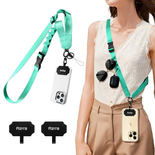 Azrra Phone Lanyard Crossbody, Cellphone Lanyard for Around the Neck, Adjustable Anti Theft Phone Strap, Black Crossbody Strap for iPhone Case, Keys, Earphone, Sunglasses, Wallet (Mint Green)