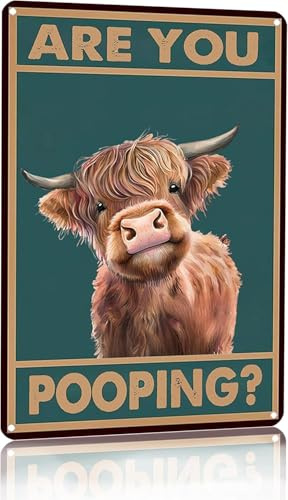 Funny Highland Cow Are You Pooping Metal Tin Sign for Bathroom, Funny Bathroom Wall Art Decor Funny Tin Sign for Bathroom Toilet Wall Decor 8 X 12 Inch (Highland Cow)