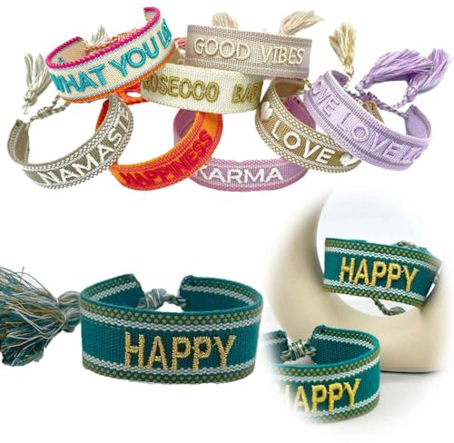 LS-LebenStil Exklusives Statement Armband - das Original 16-20cm Quasten besticktes Boho Canvas Webarmband Damen Freundschaftsarmband Geschenk gewebt textil Stoffarmband