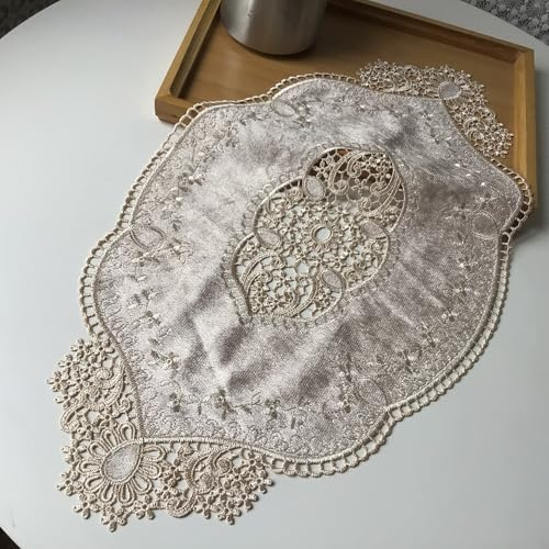 Yulakes Retro Französisch Ovale Deckchen Placemat, Elegante Samt Tischsets Vasenmatten Stickerei für den Heimgebrauch Küche und Esszimmer 51 x 29 cm (Champagner)