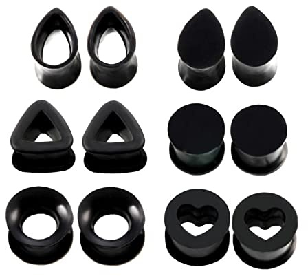 Grewod Ohr Tunnel 10MM, Silikon Schwarz Creolen Herren Damen Flesh Tunnel Ohr Plug Ohr Expander Piercing Schmuck, 12 Stk