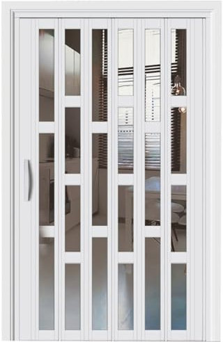 Generisch Weiße Faltbare Flurtür für Badezimmer Aluminiumlegierung innen Faltbare Akkordeon-Scheunentür/Raumteiler für den Haushalt Schiebetür mit oberer Schiene für Schlafzimmer/Küche/Tür (Farbe: