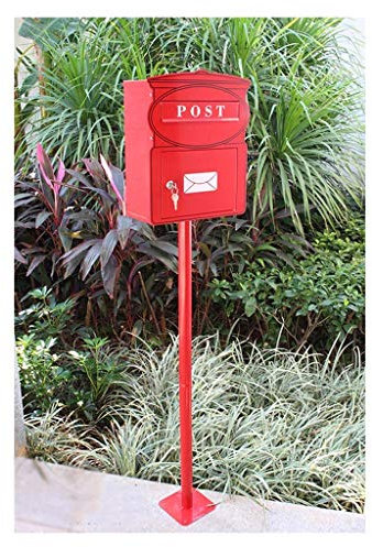 CAFIEDR Briefkasten, abschließbarer Sicherheitsbriefkasten mit großem Fassungsvermögen im amerikanischen Stil mit 2 Schlüsseln für Außenwand, Hochzeit, Rot, Größe: B-31,9×15×139,5 cm