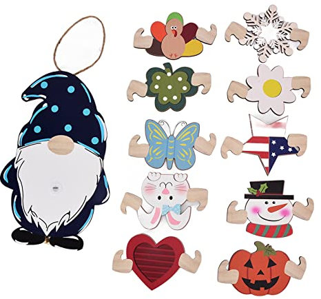 Segrehy Austauschbares GNOME-Türschild aus Holz, weihnachtliches süßes GNOME-Willkommensschild, Türhänger für Heimdekoration, langlebiges Material, exquisites Aussehen, schafft