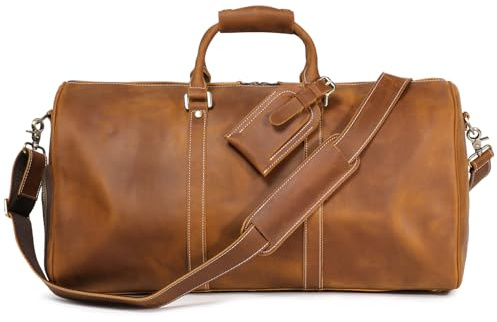 Herren-Reisetasche aus genarbtem Leder, klassische Reisetasche für Herren, Fitnessstudio, Sport, Vintage, Reisegepäck, Übernachtung, Vintage Brown, 22 Inch, Wochenendtasche aus Leder