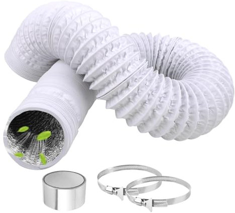 80mm Tumble Dryer Vent Hose 4.2m Long PVC Aluminium Flexible Ducting Hose with 2 Clamps,1 Volume Tape White Air Ducting Vent for Air Conditioner, HVAC Ventilation, Cooker Hood, Extractor Fan
