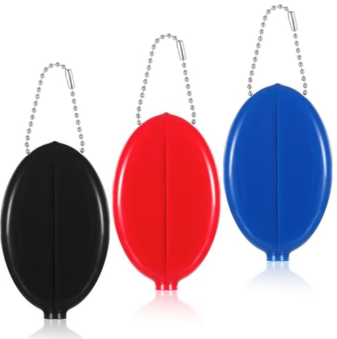 Piriuuo 3 Pcs Oval Squeeze Coin Purse, 2 X 3 Inches Oval Coin Purse Portable Rubber Coin Purse with Chain Oval Change Purse for Coins for Men Women Travel (3 Colors)