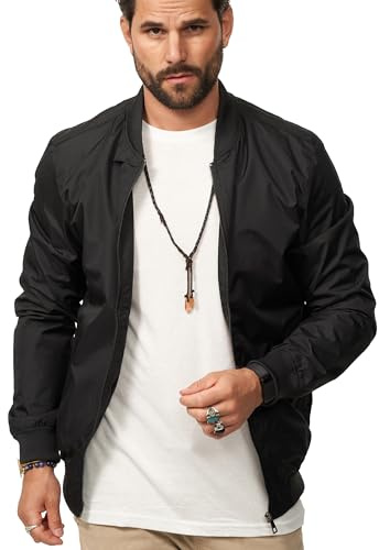 Soulstar Herren Blouson-Jacke leichte Übergangsjacke Dünne Bomberjacke mit Baseball Stehkragen Men's Jacket für Männer S2N_VESTE-Black-XL