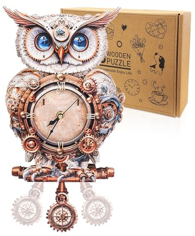 Cutywood Holzpuzzle Uhr, 3D Holzpuzzle Erwachsene, Mechanische Eule Uhr | 3D Puzzle Eule/3D Wooden Puzzle/Funktionale Uhr/40.1 cm*21.5 cm/Schreibtisch/Wand Wohndeko/Geschenke für Freunde/Familien