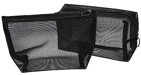 DEARMAMY Trousse de Toilette pour Hommes 2 Pièces en Maille Noire, Grosse Capacité, Facile à Nettoyer, Portable, Organiseur de Voyage Déplacements