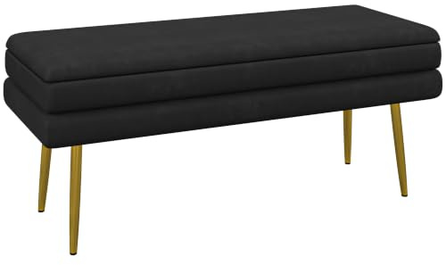 HOMCOM Sitzbank Polsterbank mit Stauraum Samtoptik 100x37,5x42cm Schwarz | Bettbank mit Stahlbeine, Schuhbank, Aufbewahrungsbank für Wohnzimmer, Schlafzimmer