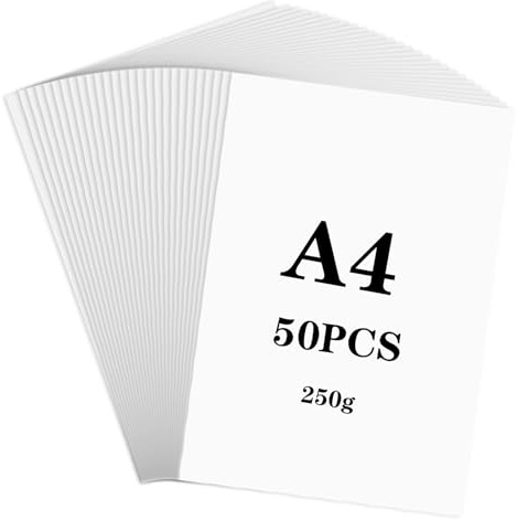 LUPATDY 50 Feuilles de Papier A4 Blanc Cartonné, 250 g/m² Papier Cartonné Épais Recto Verso pour Imprimante, Feuilles A4 pour Fabrication de Cartes, Bricolage, Scrapbooking, Carte de Vœux
