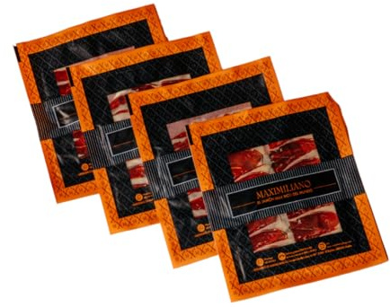 Maximiliano Jabugo - Jamón Cebo de Campo - Jamón 100% Ibérico - 36 Estuches 100 gr - Loncheado a Máquina - Exclusivo y Auténtico - Curación 30 Meses - Crianza en Libertad