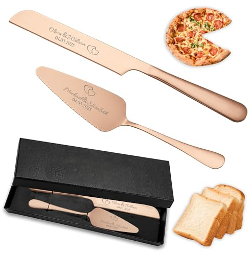 JLSKCN Tortenheber Set mit Tortenmesser und persönlicher Gravur, Hochzeitsgeschenke für Brautpaar, Persönlich gravierte Tortenbestecke für Hochzeit, Jahrestag, Geburtstag - Geschenkbox inklusive
