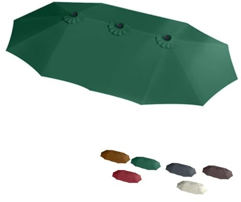 ZIUSFAC 12 Ribs Umbrella Cover Double Sided Umbrella Replacement Canopy 15' Patio Umbrella Umbrella Top Cover Waterproof Large Parasol Fabric Sun Shade Cover For Garden(Dark green)