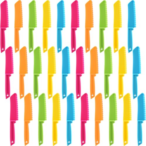Dinifee 30 Pieces Kid Knife Plastic Kids Safe Knives Bulk for Real Cooking, Nylon Children Toddler Cooking Kitchen Set for Bread, Lettuce and Salad for Birthday Party Favors Supplies
