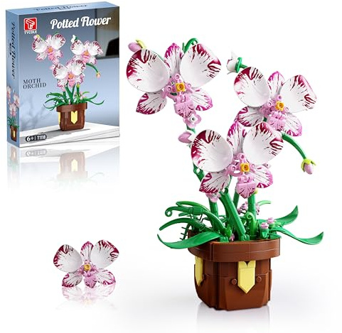 TYCOLE Botanicals Flowers Orchid Plant Building Set - Artificial Flower Home Office Decor, Gift for Adults Kids, Birthday Christmas Halloween Valentine's Day