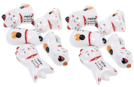 Alipis Lot de 10 Repose-Baguettes en Céramique Japonais en Forme De Chat Support Amusant pour Cuillère Couteau Fourchette Réutilisable pour La Table Blanc
