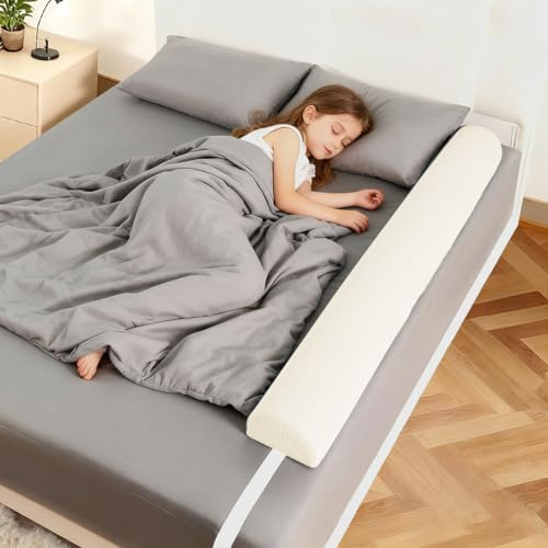 DUJUIKE Barrera De Seguridad para Cama Infantil, Protector De Espuma, Barandilla Portátil para Bebés Y Ancianos, Ligera Parachoques De Cama, Protección contra Caídas (Beige, 1-Pack (132cm))
