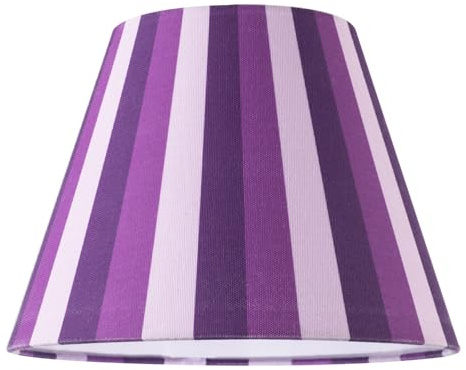 Modern Multi Purple Tone Striped Linen Fabric Coolie Lamp Shade with White Cotton Inner Lining | 18cm x 25cm | for Ceiling Pendant or Lamp by Happy Homewares