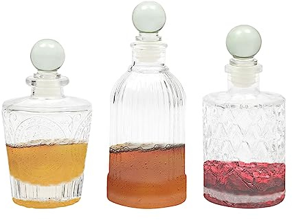 Bitters Bottle Set of 3, Vintage Glass Dasher Bitter Bottles, Cocktail Whiskey Mixing Drinks Dispenser with Top Covers, Soda-lime Glass Dash Bottle Set with Funnels and Stoppers, 130mm 150mm 200mm