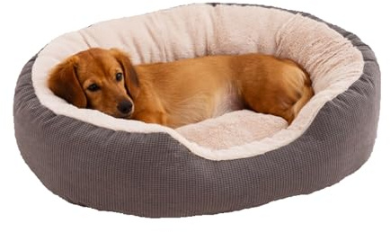 PengGengA Winter Warme Runde Haustierbetten mit herausnehmbarem Kissen Komfort Hundebett Hundekorb Plüsch Cord Katzenbett Katzensofa - Grau, M: 65 * 55 * 21CM