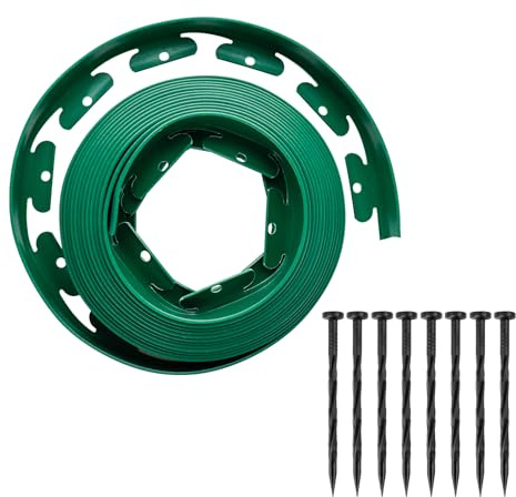 Bordo per prato, 10 m, flessibile, bordo per aiuole, a forma di L, con chiodi, blocco radici per giardinaggio e protezione degli alberi