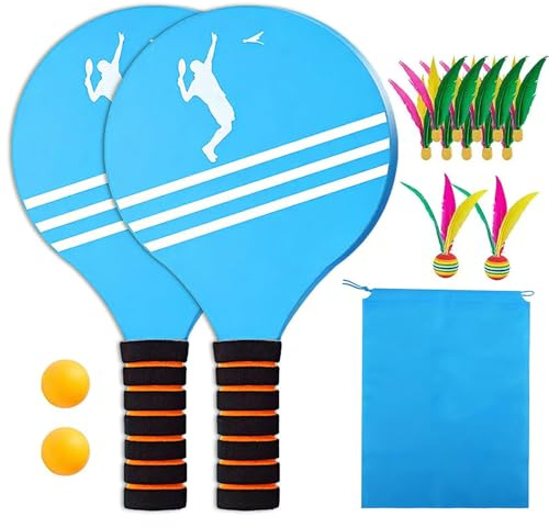 Beach Rackets, Racchette da Spiaggia Set, se-t Di racchette Con Palla, Racchettoni Mare Se-t, Set di Racch-ette da Badminton in Legno, Rac-chette da spiaggia in legno, per Gioco all’Aperto, Spiag-gia