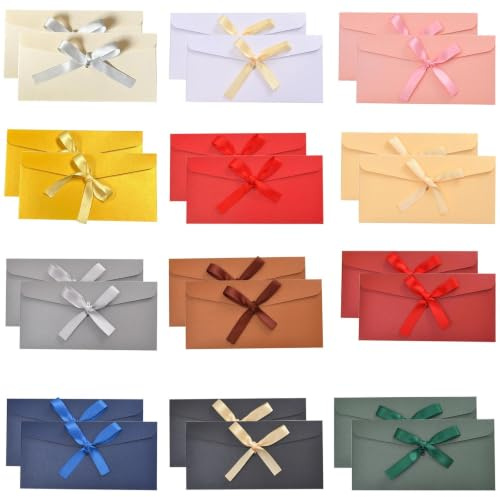 24 Stück Briefumschläge, Großer Schleifenumschlag 22 × 11 cm | Schöne Briefumschläge Perlmuttpapier Umschläge Farbenfroh Briefkuvert für Hochzeit Geburtstag Erntedankfest Abschlussfeier