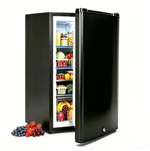 Techomey Camping Kühlschrank 12V 230V, 50L Campingkühlschränke Mit Schloss und Wendetür, Leiser Absorber Kühlschrank für Camping, Wohnwagen, Wohnmobil, Haus, Büro, Hotel, Schwarz