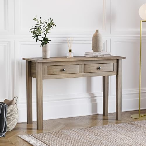 Home Discount Panama Table Console en chêne Naturel avec 2 tiroirs, Marron