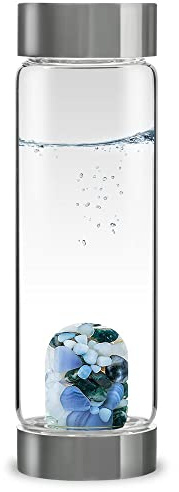 VitaJuwel ViA MOMENTUM | Wasserflasche mit Chalcedon, Milchopal & Moosachat für Ausgleich & Verständnis