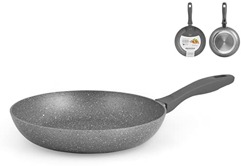 H&H Stone Padella Antiaderente con Fondo Induzione, Pietra, Grigio, 28 cm