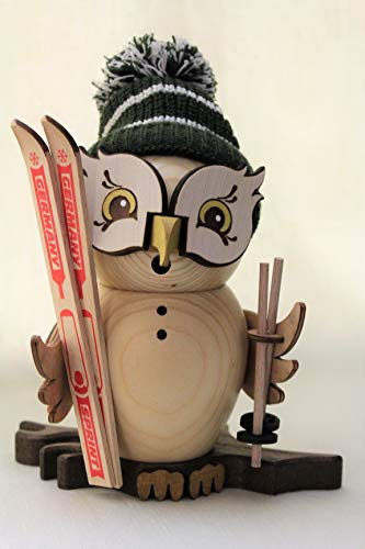 Räuchermann Eule Skifahrer von DREGENO SEIFFEN 19 cm – Original erzgebirgische Handarbeit, stimmungsvolle Weihnachts-Dekoration