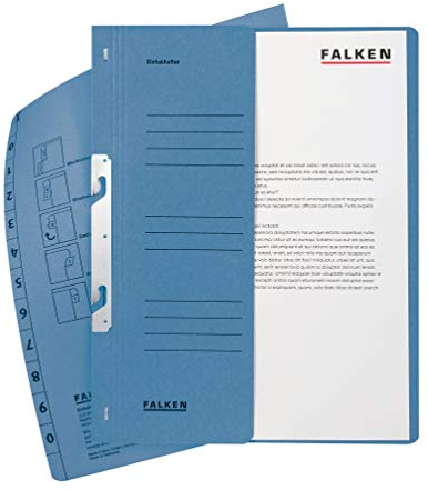 Original Falken 50er Pack Einhakhefter. Made in Germany. Aus Recycling-Karton mit halbem Vorderdeckel und kfm. Heftung für DIN A4 blau Hefter Sammelmappe Dokumentenmappe