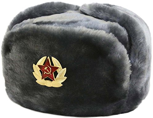 Russische Fellmütze Shapka Ushanka Wintermütze Militärmütze der Sowietischen Armee - Größe M
