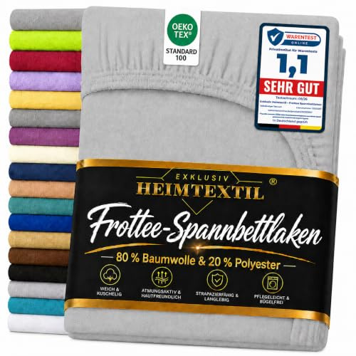 EXKLUSIV HEIMTEXTIL Frottee Spannbettlaken Marke 90 x 200 cm 80% Baumwolle, 20% Polyester Öko - Tex Zertifiziert, Markenqualität, Matratzenhöhe bis 25 cm, Silber